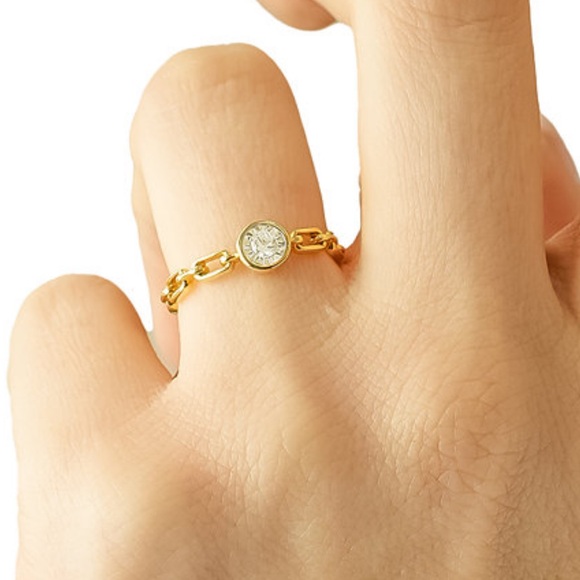 Diamond Chain Link Ring in Gold Vermeil - Picture 4 of 7
